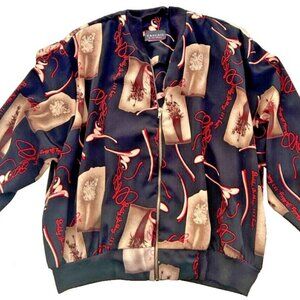 VINTAGE CASCAIS OF CALIFORNIA ANDY WORHAL'S FLORAL VASE PRINT BOMBER JACKET - M